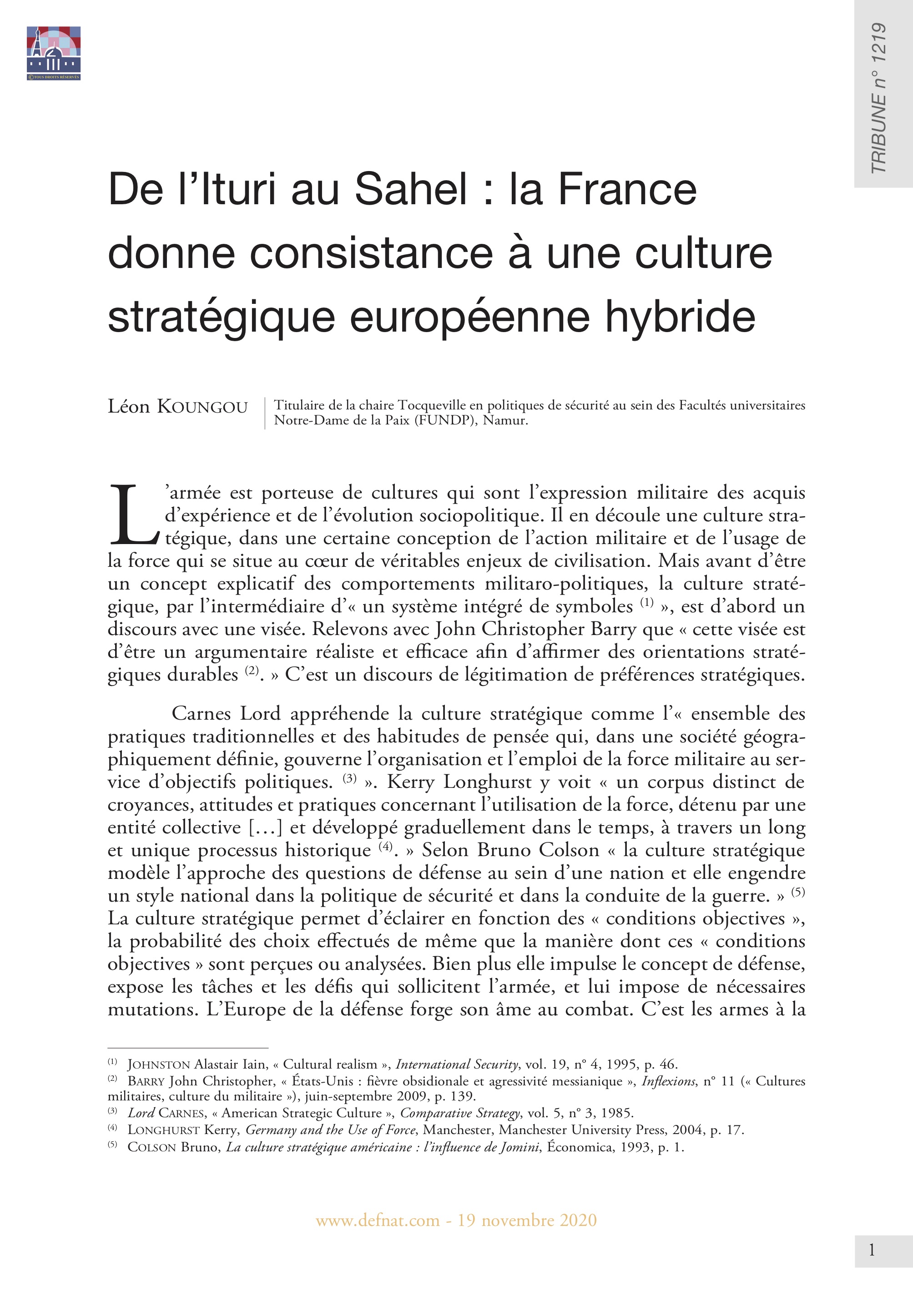 De l’Ituri au Sahel : la France donne consistance à une culture stratégique européenne hybride (T 1219)
